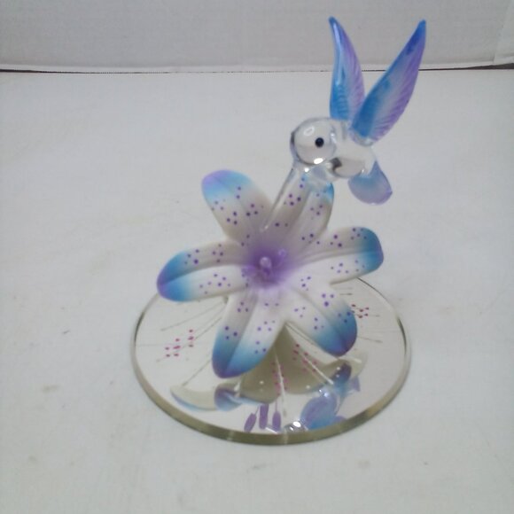 Glass Baron Hummingbird Blue Lily Mirrored Crystal Accents Air Brushed - Picture 4 of 15